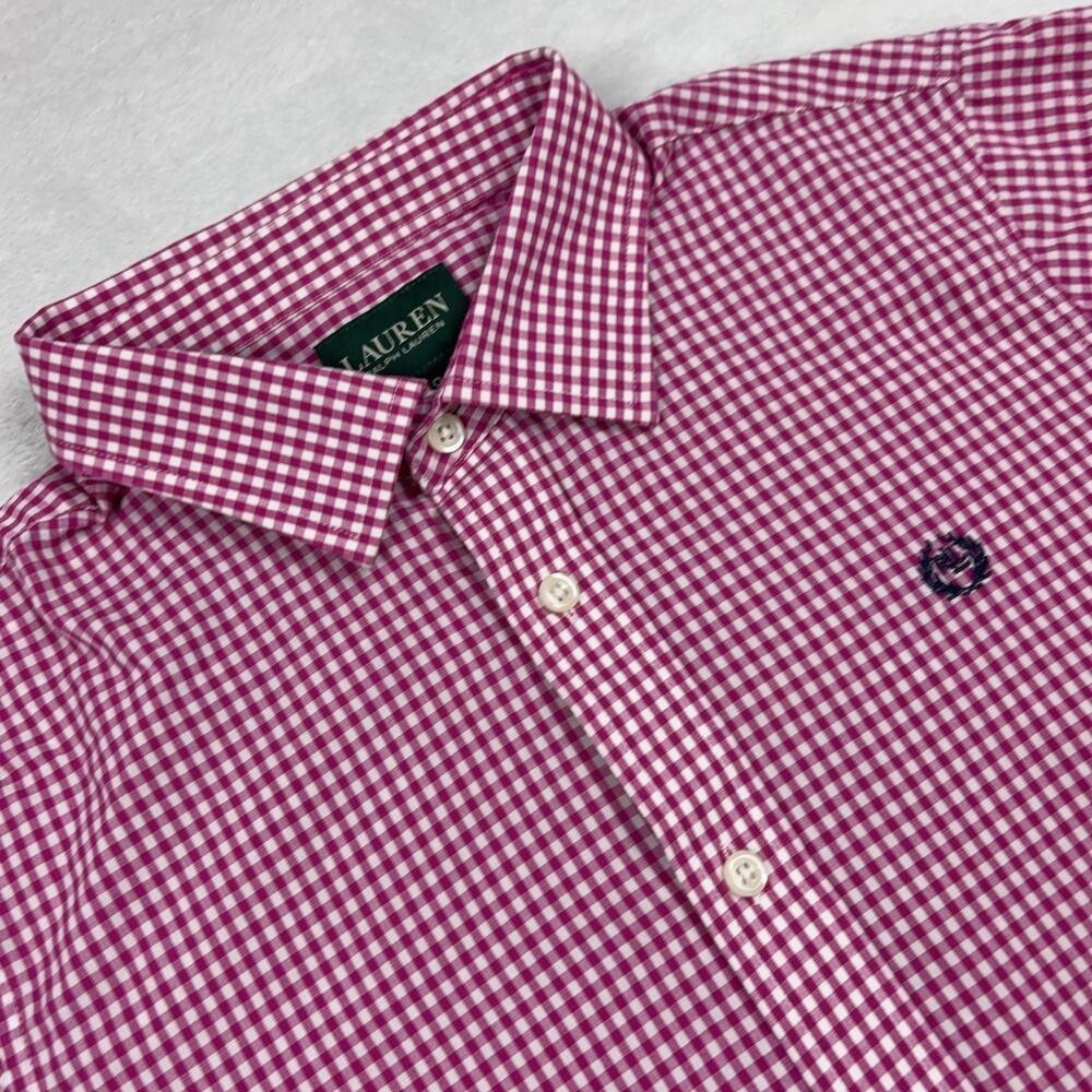 Lauren Ralph Lauren Button Up Shirt Womens 18 Pink Check Embroidered Classic Fit